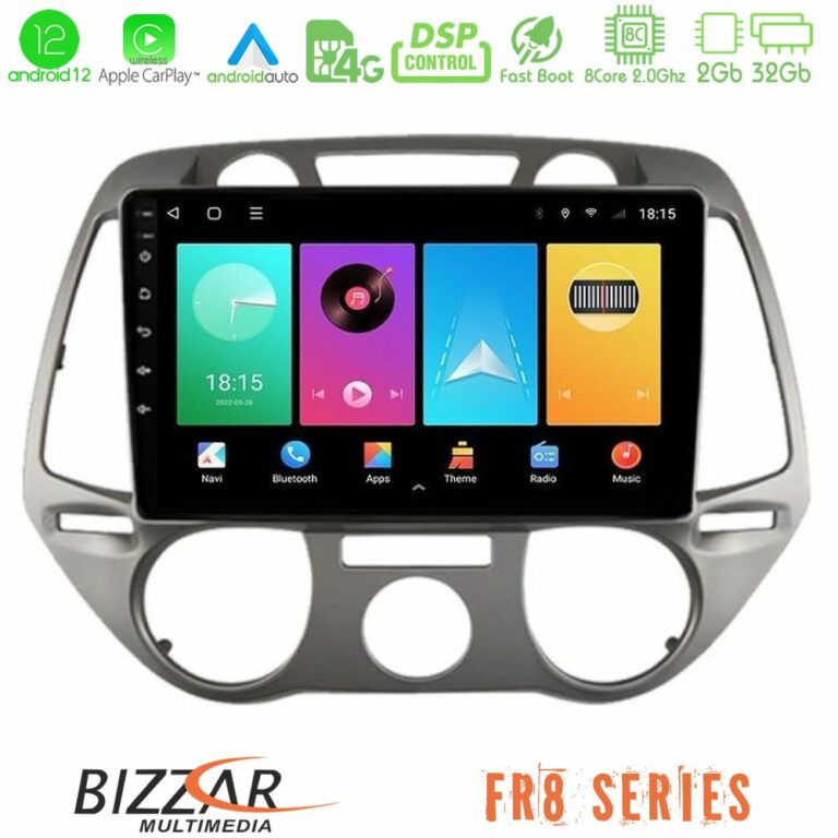 Bizzar FR8 Series Hyundai i20 2009-2012 Manual A/C 8core Android12 2+32GB Navigation Multimedia Tablet 9"