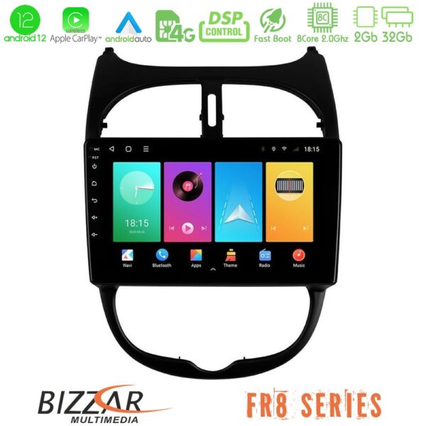 Bizzar FR8 Series Peugeot 206 8core Android12 2+32GB Navigation Multimedia Tablet 9"