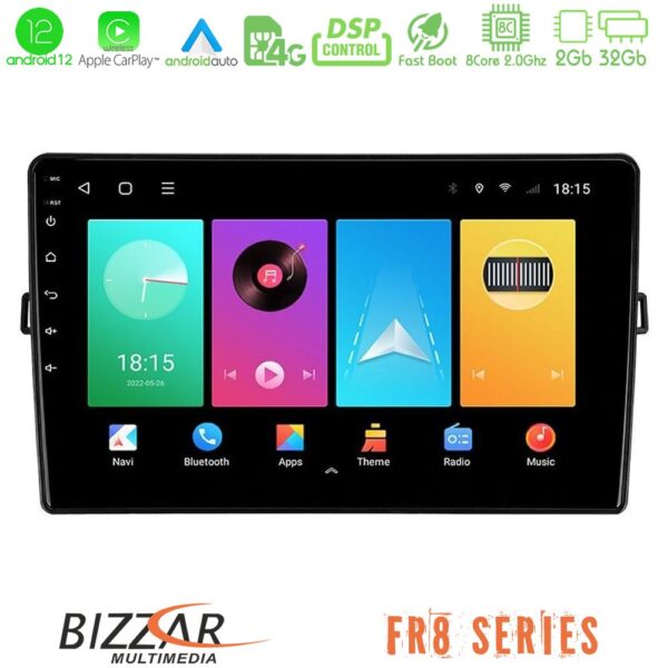 Bizzar FR8 Series Toyota Auris 8core Android12 2+32GB Navigation Multimedia Tablet 10"