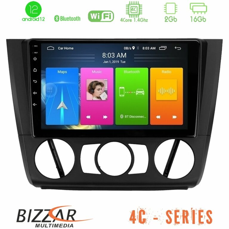 Bizzar 4C Series BMW 1Series E81/E82/E87/E88 (MANUAL A/C) 4Core Android12 2+16GB Navigation Multimedia Tablet 9"