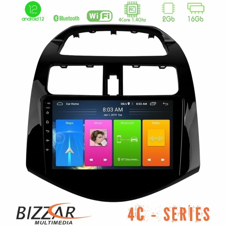 Bizzar 4C Series Chevrolet Spark 2009-2015 4Core Android12 2+16GB Navigation Multimedia Tablet 9"