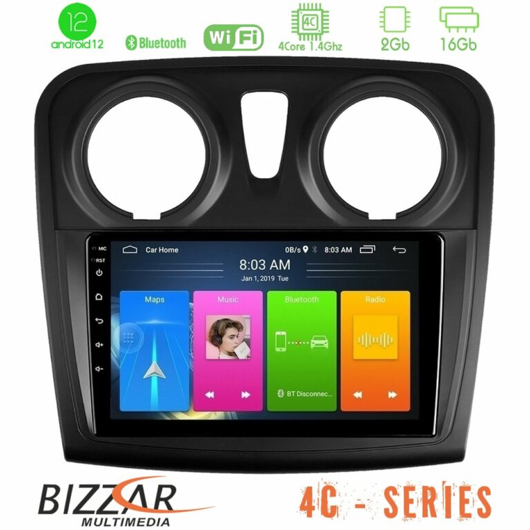 Bizzar 4C Series Dacia Sandero 2014-2020 4Core Android12 2+16GB Navigation Multimedia Tablet 9"