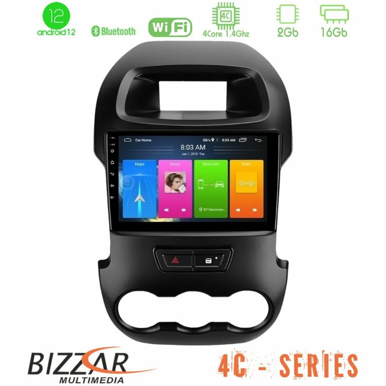 Bizzar 4C Series Ford Ranger 2012-2016 4Core Android12 2+16GB Navigation Multimedia Tablet 9"