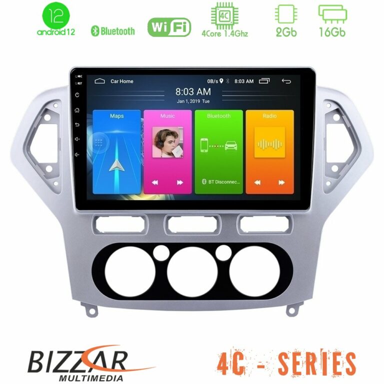 Bizzar 4C Series Ford Mondeo 2007-2010 Manual A/C 4Core Android12 2+16GB Navigation Multimedia Tablet 10"