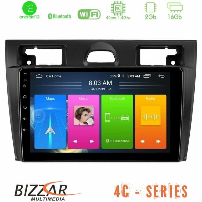 Bizzar 4C Series Ford Fiesta 2006-2008 4Core Android12 2+16GB Navigation Multimedia Tablet 9"