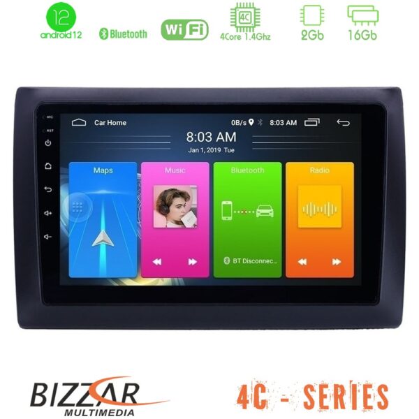 Bizzar 4C Series Fiat Stilo 4Core Android12 2+16GB Navigation Multimedia Tablet 9"