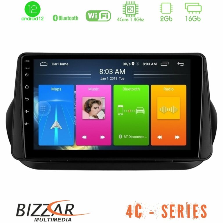 Bizzar 4C Series Fiat Fiorino/Citroen Nemo/Peugeot Bipper 4Core Android12 2+16GB Navigation Multimedia Tablet 9"