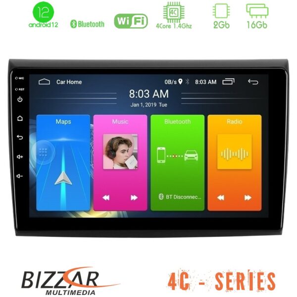 Bizzar 4C Series Fiat Bravo 4Core Android12 2+16GB Navigation Multimedia Tablet 9"