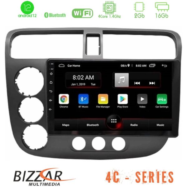 Bizzar 4C Series Honda Civic 2001-2005 4Core Android12 2+16GB Navigation Multimedia Tablet 9"