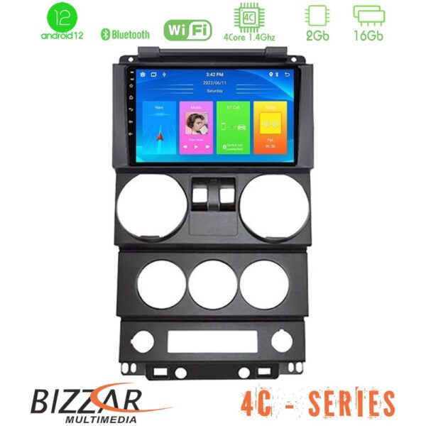 Bizzar 4C Series Jeep Wrangler 2Door 2008-2010 4Core Android12 2+16GB Navigation Multimedia Tablet 9"