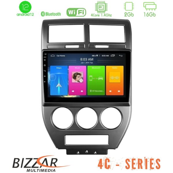 Bizzar 4C Series Jeep Compass/Patriot 2007-2008 4Core Android12 2+16GB Navigation Multimedia Tablet 10"