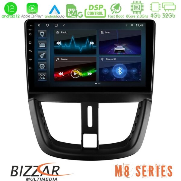 Bizzar M8 Series Peugeot 207 8core Android12 4+32GB Navigation Multimedia Tablet 9"