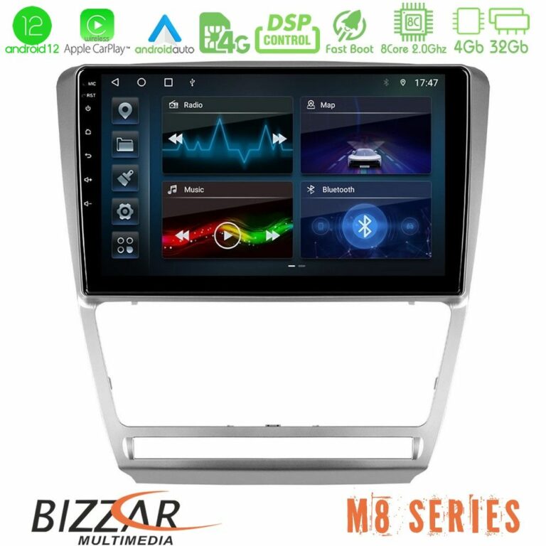 Bizzar M8 Series Skoda Octavia 5 8core Android12 4+32GB Navigation Multimedia Tablet 10"