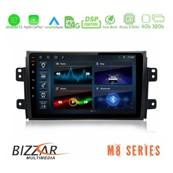 Bizzar M8 Series Suzuki SX4 2006-2014 Fiat Sedici 2006-2014 8core Android13 4+32GB Navigation Multimedia Tablet 9"