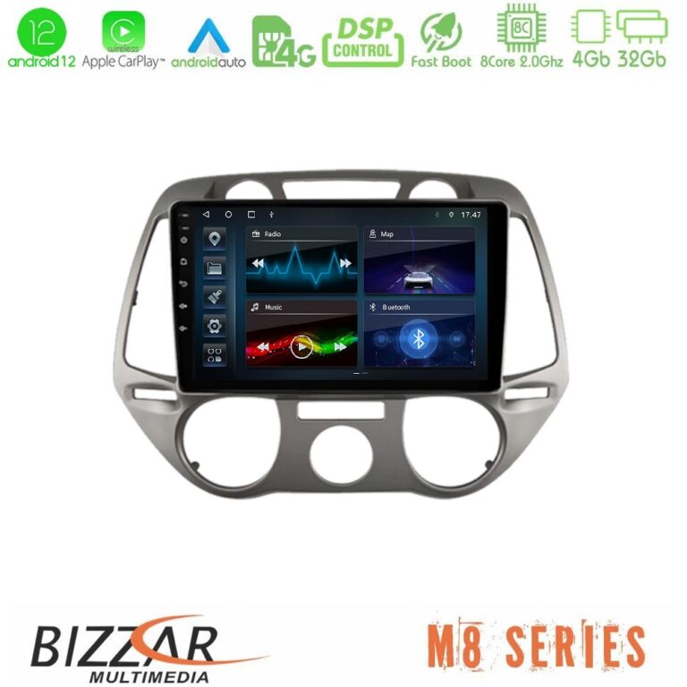 Bizzar M8 Series Hyundai i20 2009-2012 Manual A/C 8core Android13 4+32GB Navigation Multimedia Tablet 9"