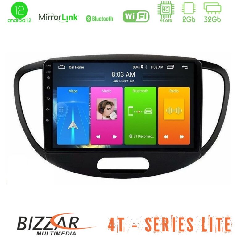 Bizzar 4T Series Hyundai i10 2008-2014 4Core Android12 2+32GB Navigation Multimedia Tablet 9"