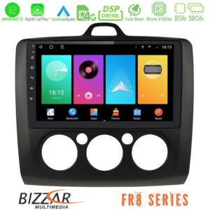 Bizzar FR8 Series Ford Focus Manual AC 8core Android12 2+32GB Navigation Multimedia 9" (Μαύρο Χρώμα)