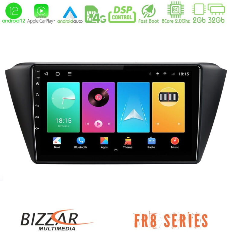 Bizzar FR8 Series Skoda Fabia 2015-2021 8core Android12 2+32GB Navigation Multimedia Tablet 9"