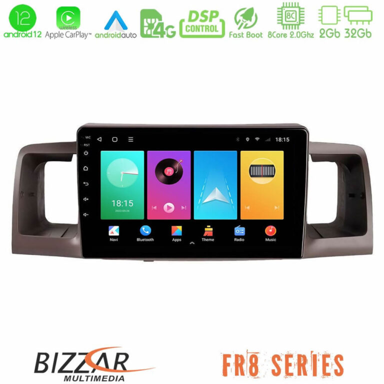 Bizzar FR8 Series Toyota Corolla 2002-2006 4Core Android12 2+32GB Navigation Multimedia Tablet 9"