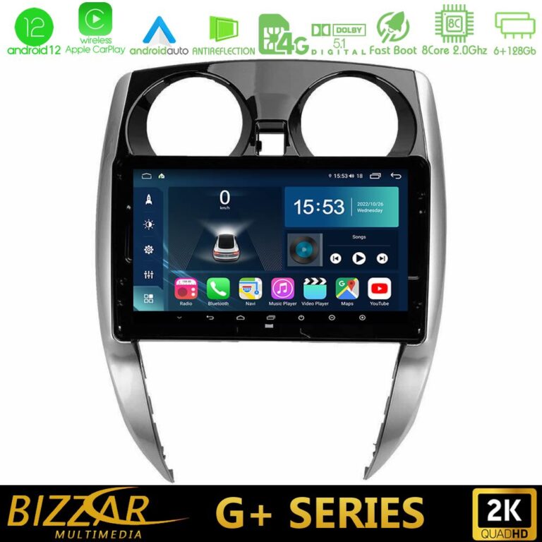 Bizzar G+ Series Nissan Note 2013-2018 8core Android12 6+128GB Navigation Multimedia Tablet 10"