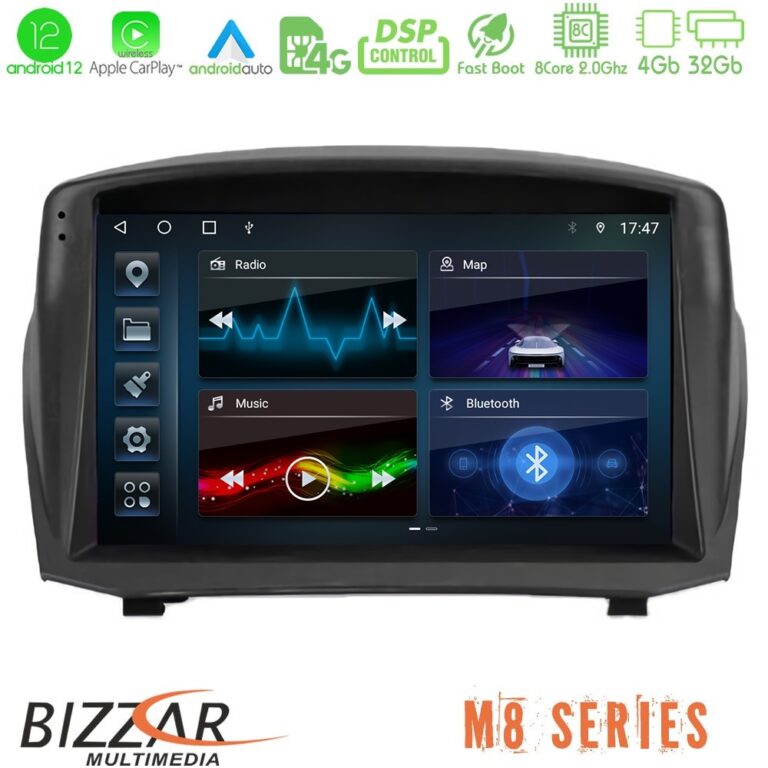 Bizzar M8 Series Ford Fiesta 2008-2012 8core Android12 4+32GB Navigation Multimedia Tablet 9" (Oem Style)