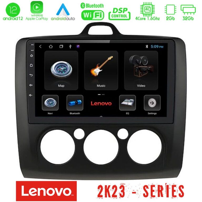 Lenovo Car Pad Ford Focus Manual AC 4Core Android12 2+32GB Navigation Multimedia 9" (Μαύρο Χρώμα)