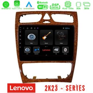 Lenovo Car Pad Mercedes C Class (W203) 4Core Android12 2+32GB Navigation Multimedia 9" (Wooden Style)