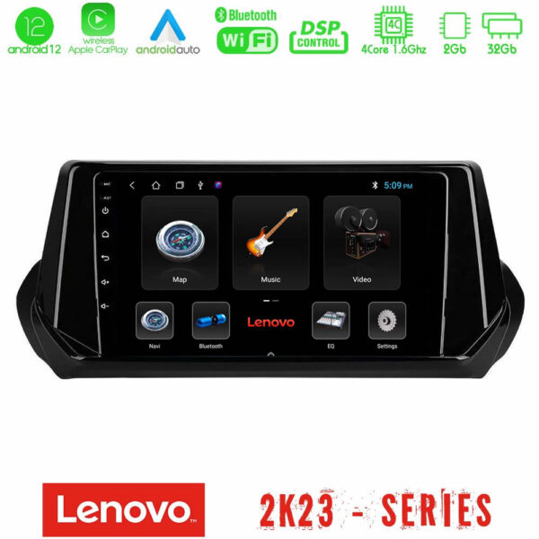 Lenovo Car Pad Peugeot 208 2019-2023 4Core Android12 2+32GB Navigation Multimedia Tablet 9"