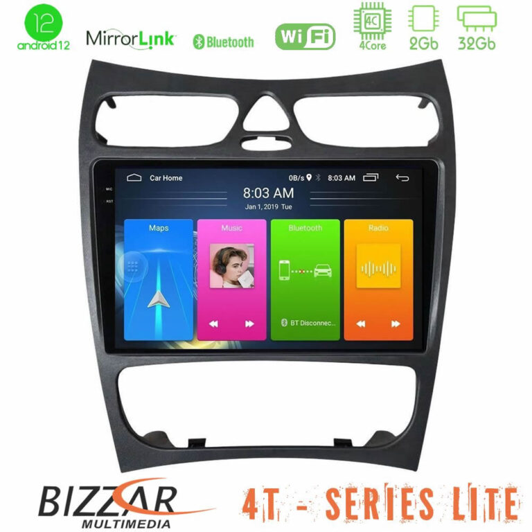 Bizzar 4T Series Mercedes CLK Class W209 2000-2004 4core Android12 2+32GB Navigation Multimedia Tablet 9"