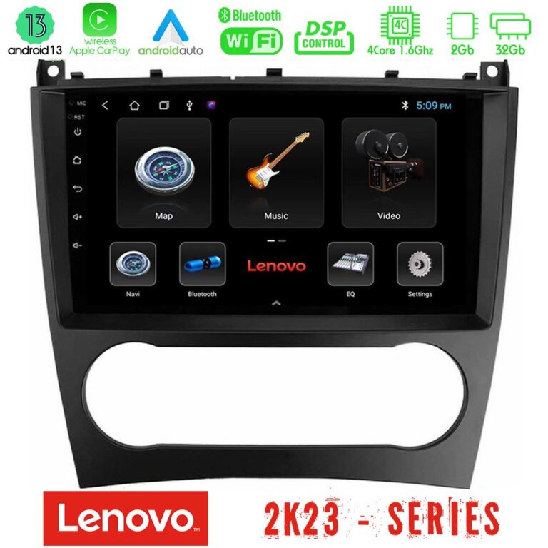 Lenovo Car Pad Mercedes W203 Facelift 4Core Android 13 2+32GB Navigation Multimedia Tablet 9"