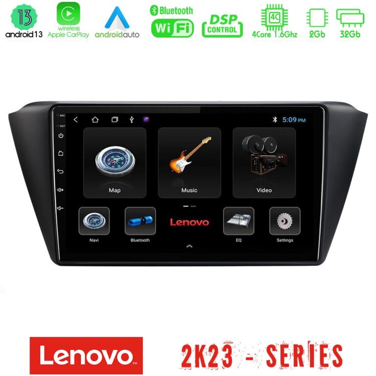 Lenovo Car Pad Skoda Fabia 2015-2021 4Core Android 13 2+32GB Navigation Multimedia Tablet 9"