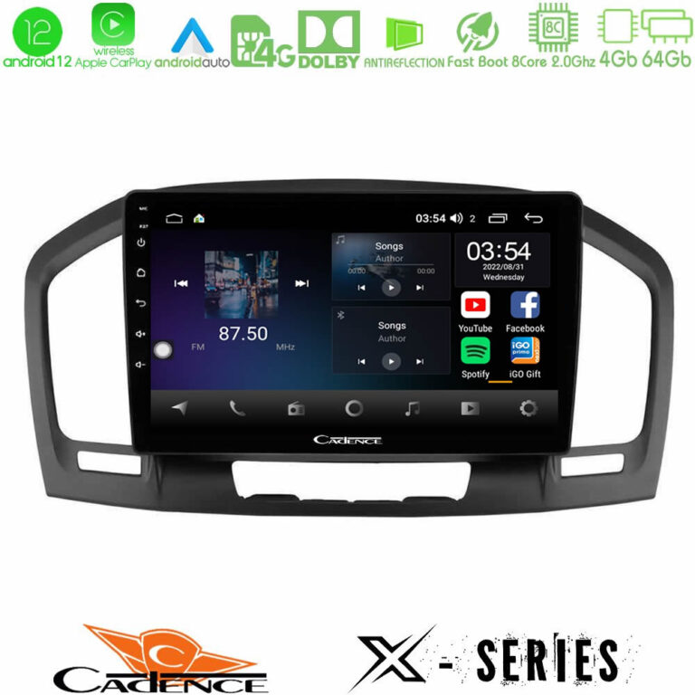 Cadence X Series Opel Insignia 2008-2013 8core Android12 4+64GB Navigation Multimedia Tablet 9"