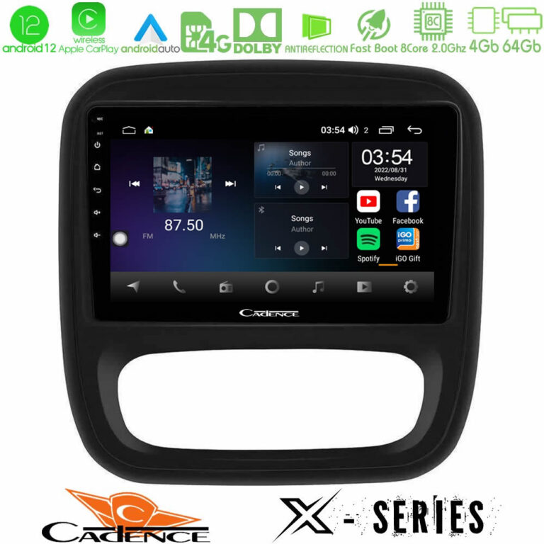 Cadence X Series Renault/Nissan/Opel/Fiat 8core Android12 4+64GB Navigation Multimedia Tablet 9"