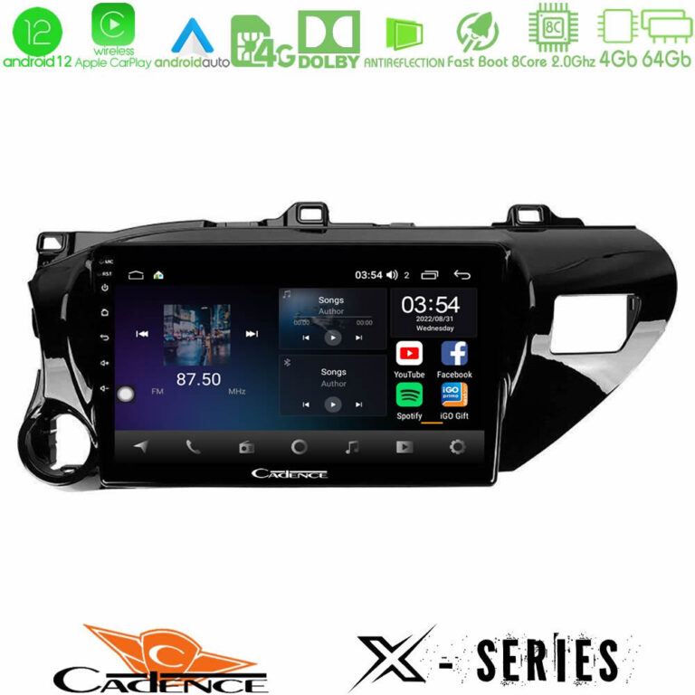 Cadence X Series Toyota Hilux 2017-2021 8core Android12 4+64GB Navigation Multimedia Tablet 10"