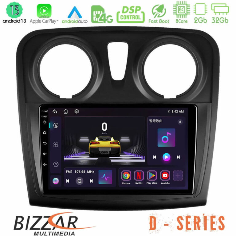 Bizzar D Series Dacia Sandero/Dokker 2014-2020 8core Android13 2+32GB Navigation Multimedia Tablet 9"