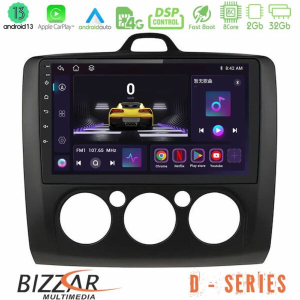 Bizzar D Series Ford Focus Manual AC 8core Android13 2+32GB Navigation Multimedia Tablet 9" (Μαύρο Χρώμα)