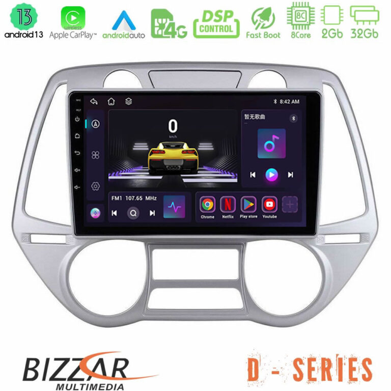 Bizzar D Series Hyundai i20 2009-2012 Auto A/C 8core Android13 2+32GB Navigation Multimedia Tablet 9"