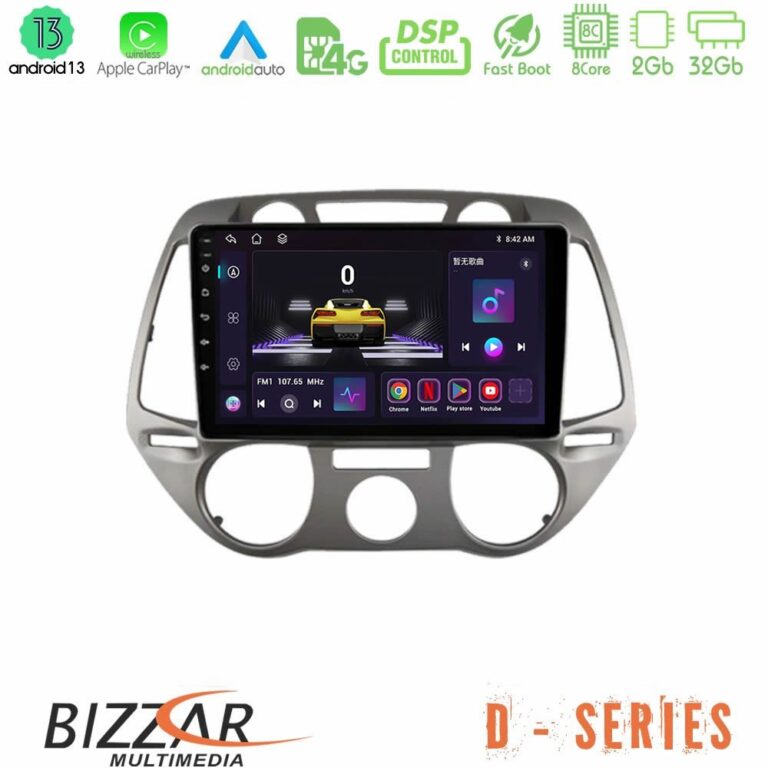 Bizzar D Series Hyundai i20 2009-2012 Manual A/C 8core Android13 2+32GB Navigation Multimedia Tablet 9"