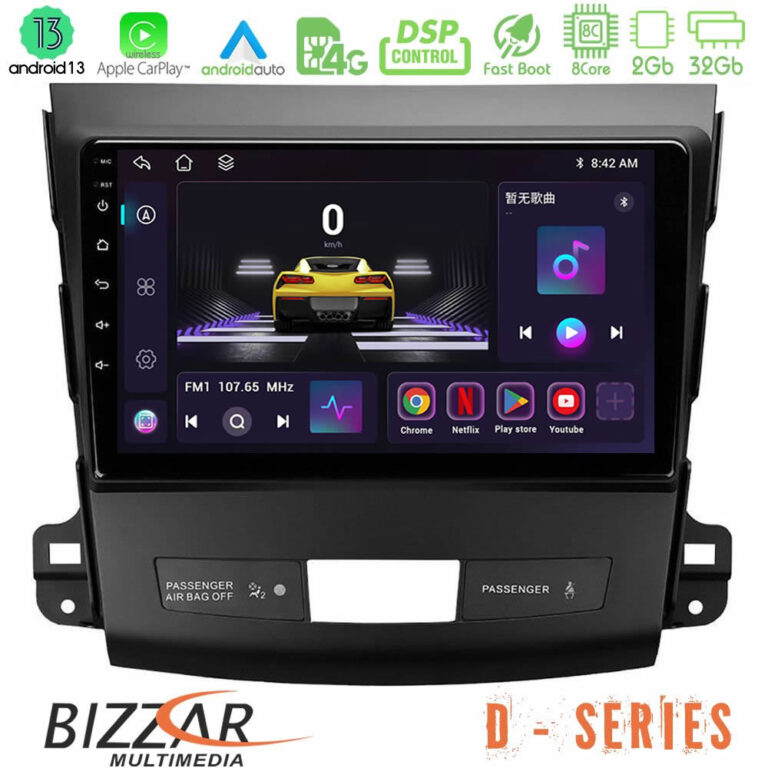 Bizzar D Series Mitsubishi Outlander/Citroen C-Crosser/Peugeot 4007 8core Android13 2+32GB Navigation Multimedia Tablet 9"