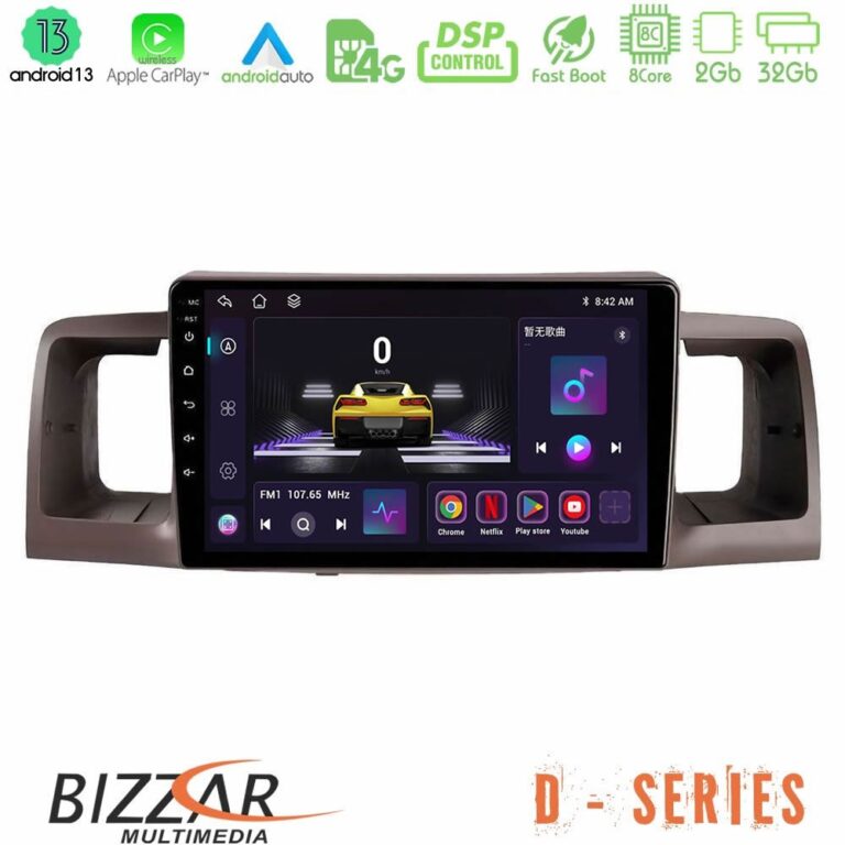 Bizzar D Series Toyota Corolla 2002-2006 8Core Android13 2+32GB Navigation Multimedia Tablet 9"