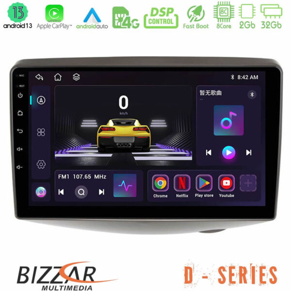 Bizzar D Series Toyota Yaris 1999 - 2006 8core Android13 2+32GB Navigation Multimedia Tablet 9"