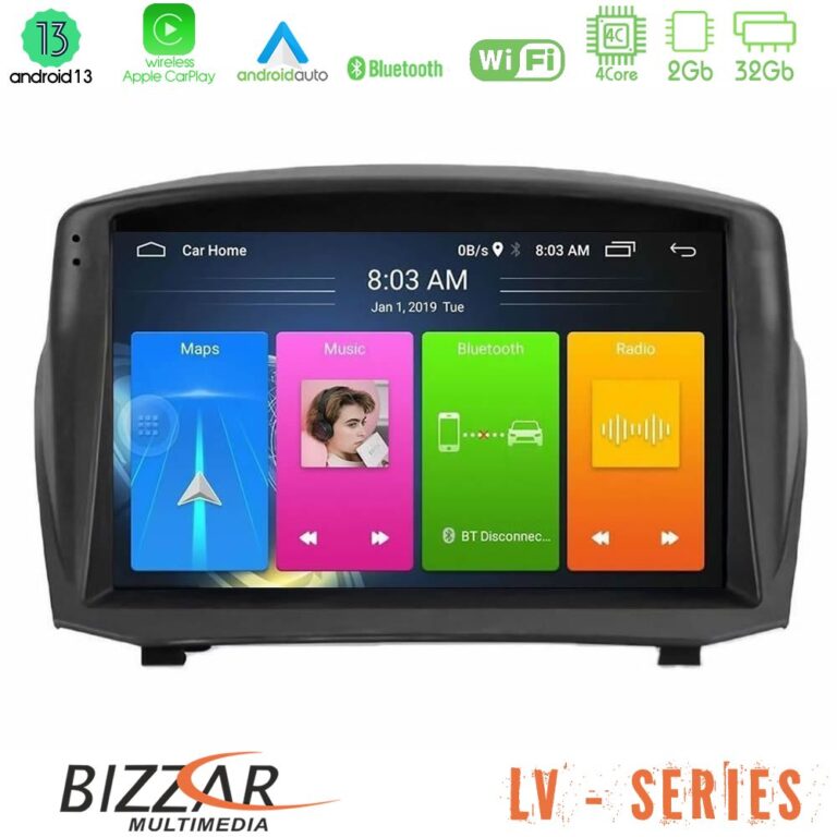 Bizzar LV Series Ford Fiesta 2008-2016 4core Android 13 2+32GB Navigation Multimedia Tablet 9" (Oem Style)