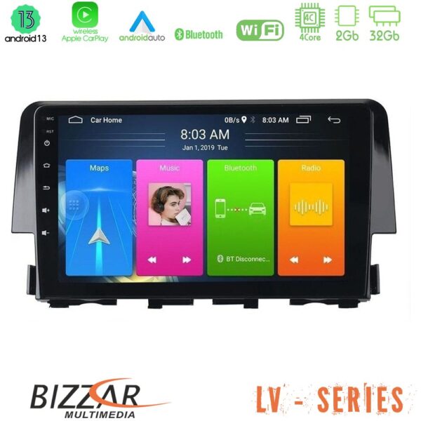 Bizzar LV Series Honda Civic 2016-2020 4Core Android 13 2+32GB Navigation Multimedia Tablet 9"