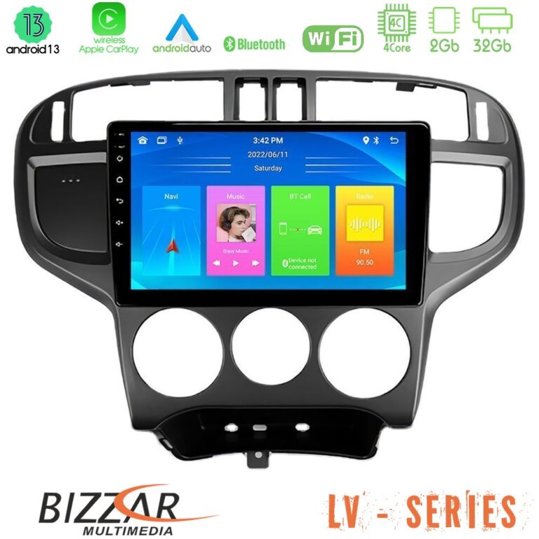 Bizzar LV Series Hyundai Matrix 2001-2010 4Core Android 13 2+32GB Navigation Multimedia Tablet 9"