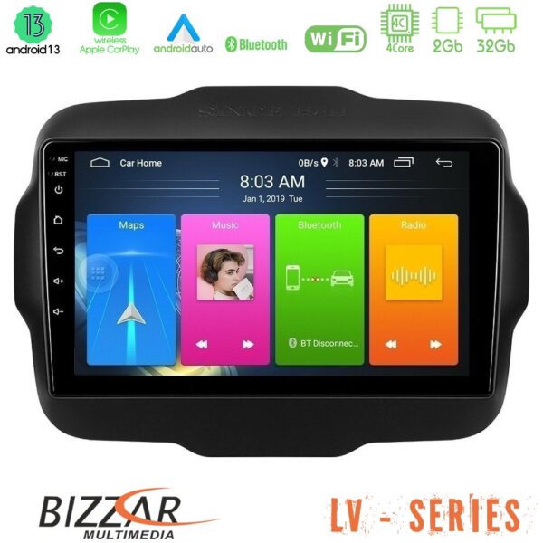 Bizzar LV Series Jeep Renegade 2015-2019 4Core Android 13 2+32GB Navigation Multimedia Tablet 9"