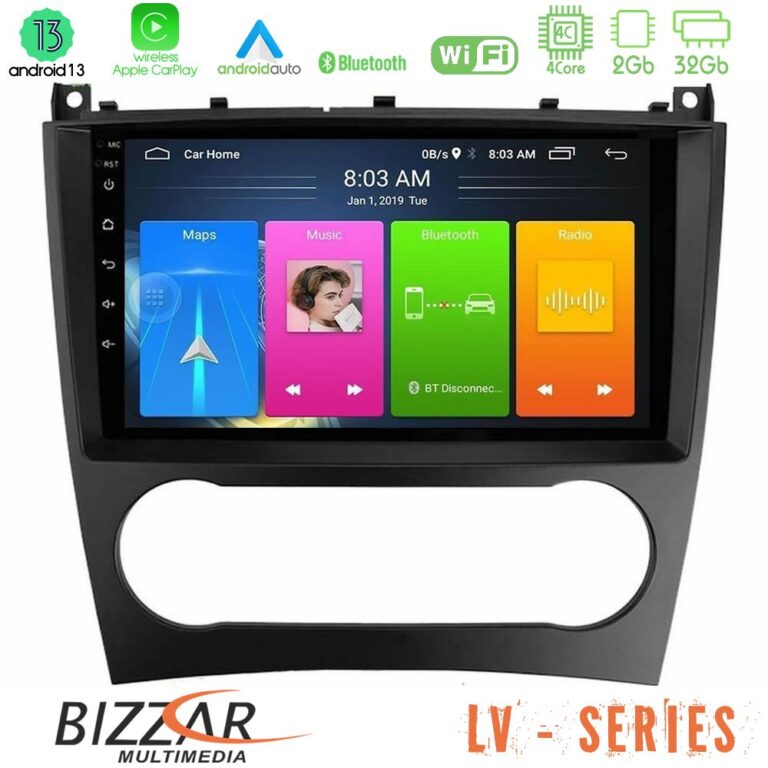 Bizzar LV Series Mercedes W203 Facelift 4Core Android 13 2+32GB Navigation Multimedia Tablet 9"