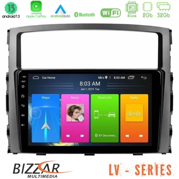 Bizzar LV Series Mitsubishi Pajero 2008-2009 4core Android 13 2+32GB Navigation Multimedia Tablet 9"