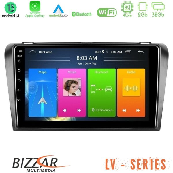 Bizzar LV Series Mazda 3 2004-2009 4Core Android 13 2+32GB Navigation Multimedia Tablet 9"