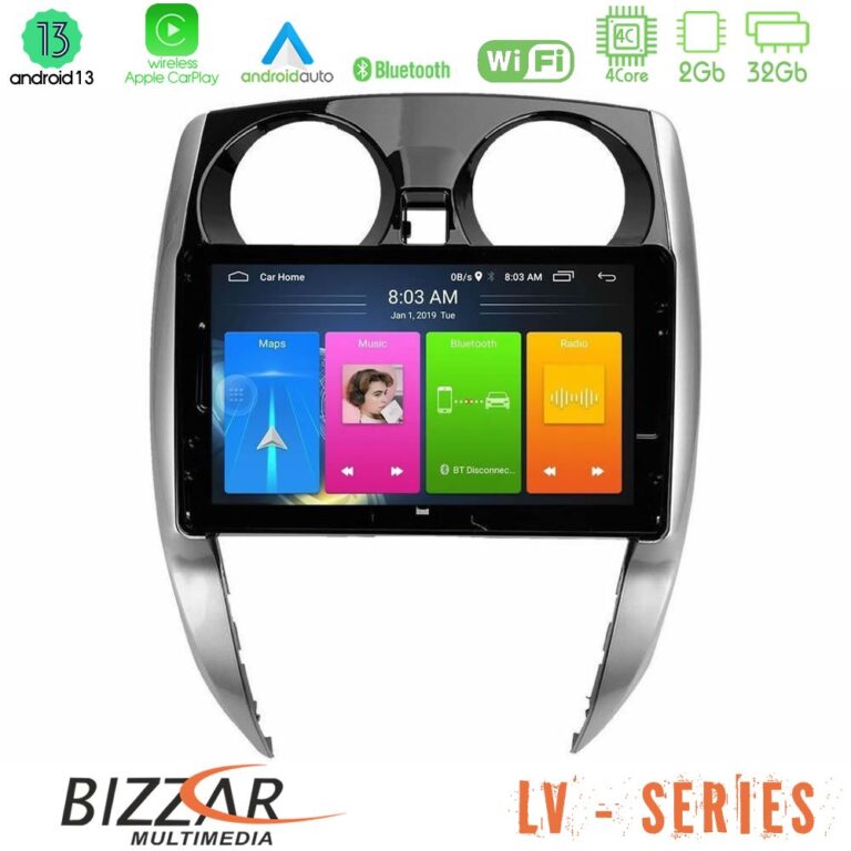 Bizzar LV Series Nissan Note 2013-2018 4core Android 13 2+32GB Navigation Multimedia Tablet 10"