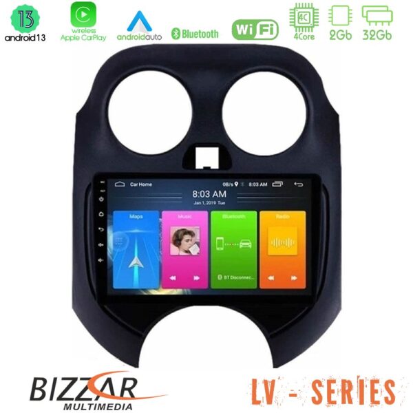 Bizzar LV Series Nissan Micra 2011-2014 4Core Android 13 2+32GB Navigation Multimedia Tablet 9"